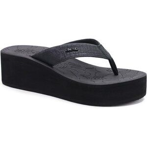 🆕  Black Vegan Leather Platform Flip Flops Dressy Summer Sandals Arch Support